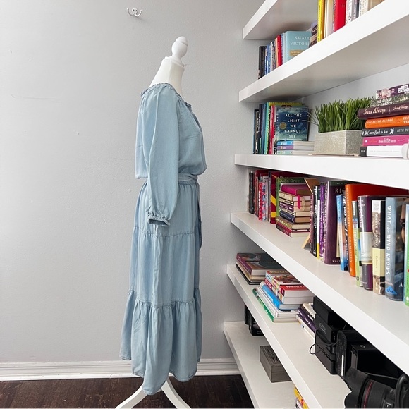 Lauren Ralph Lauren Women's Belted Waist Ruffle Denim Midi Dress Blue Size 4 - Picture 10 of 15